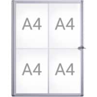 Maul MAULextraslim Vitrine Magnetisch 4 x A4 Afsluitbaar Binnen 49 (B) x 65,1 (H) cm Zilver