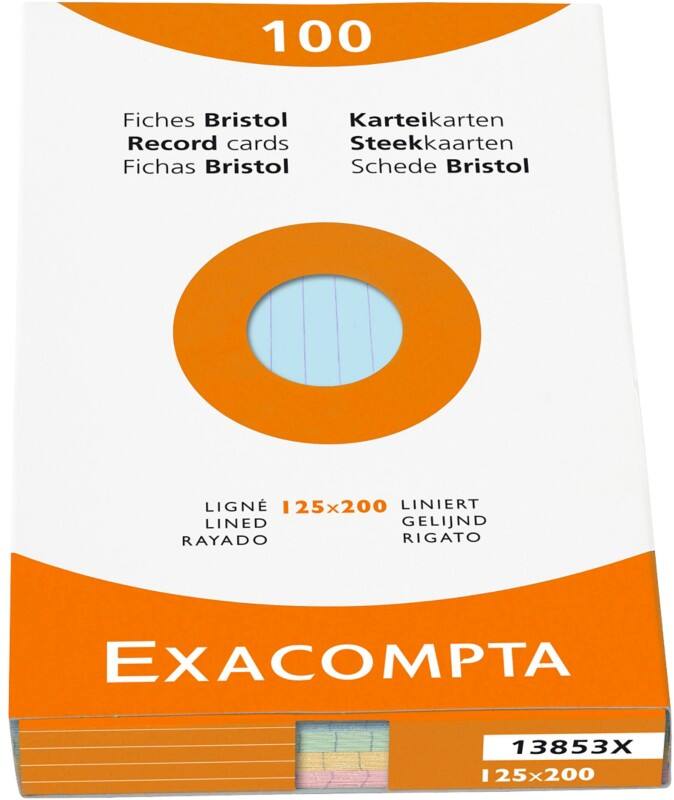 Exacompta Indexkaarten 13853X 125 x 200 mm Kleurenassortiment 12,7 x 20,3 x 2,5 cm Pak van 12