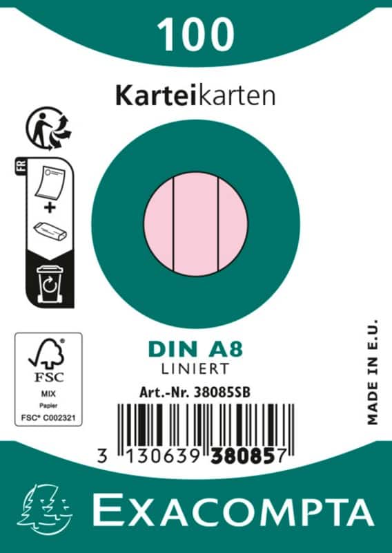 Exacompta Indexkaarten 38085SB A8 Roze 5,5 x 7,4 x 2,3 cm Pak van 48