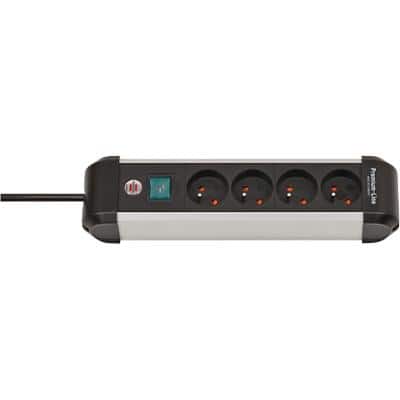 brennenstuhl Premium-Alu-Lne Stekkerdoos met schakelaar 1391034400 BE/FR 4 stopcontacten 1,8 m Zilver, zwart