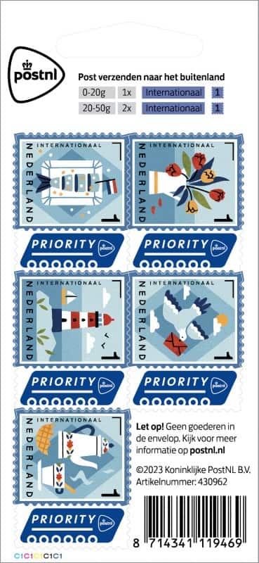 PostNL Echt Hollands Postzegel Internationaal NL Zelfklevend 5 Stuks