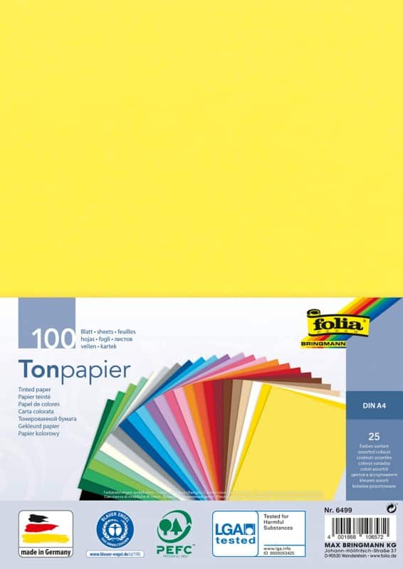 Folia A4 Knutselpapier Kleurenassortiment Recycled 130 g/m² 100 Vellen