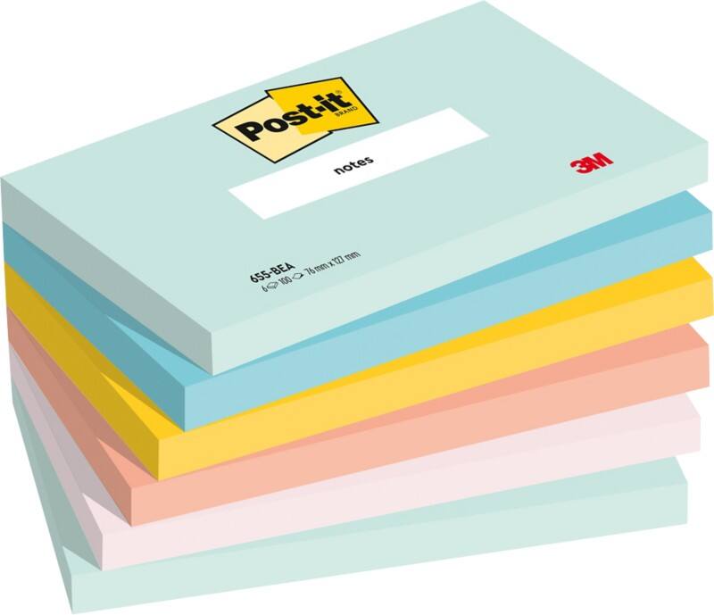 Post-it Sticky Notes Beachside Colour Collection 127 x 76 mm Blauw, groen, geel 6 Stuks à 100 Vellen
