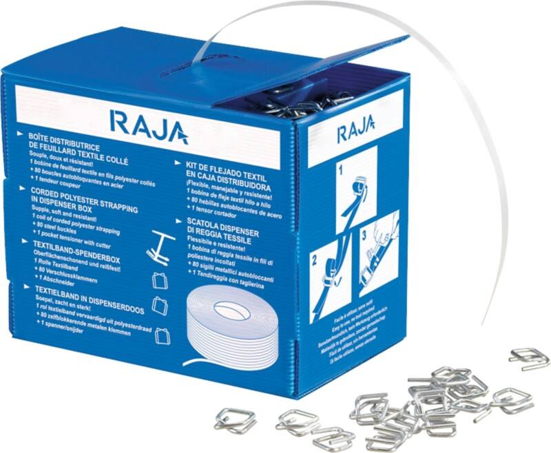 RAJA Omsnoeringsband met dispenser Polyestervezel 1,3 cm (B) x 250 m (L) Wit