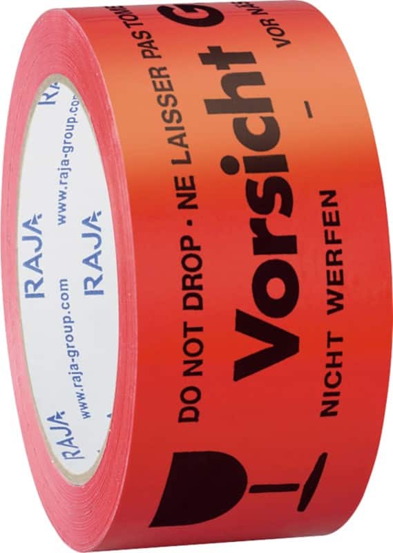 RAJA Waarschuwingstape VORSICHT GLAS! Rood 50 mm (B) x 66 m (L) Polypropeen RWEPP501