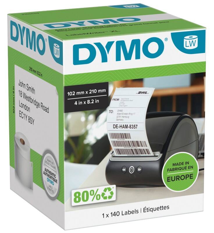 DYMO LabelWriter Adresetiketten Authentiek 2166659 Zelfklevend Zwart op Wit 102 x 210 mm 1 Rol à 140 Vellen