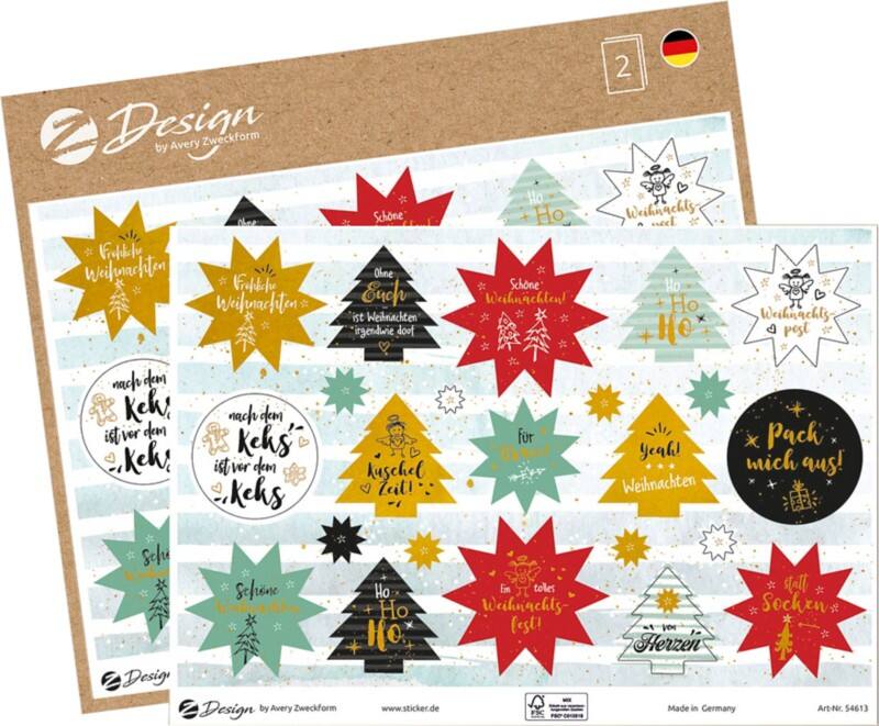 Avery zweckform 54613 kerststickers a5+ 185 mm 46 stuks