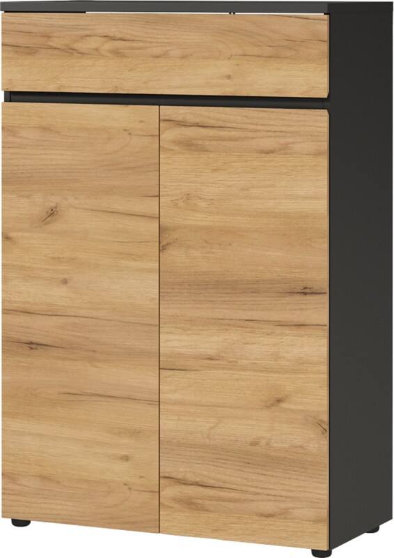 GERMANIA kast met 2 deuren en 1 lade 4265-549 GW-Lissabon 80 x 40 x 120 cm melamine, donkergrijs, lichtbruin, Navarra-eiken