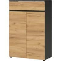 GERMANIA kast met 2 deuren en 1 lade 4265-549 GW-Lissabon 80 x 40 x 120 cm melamine, donkergrijs, lichtbruin, Navarra-eiken