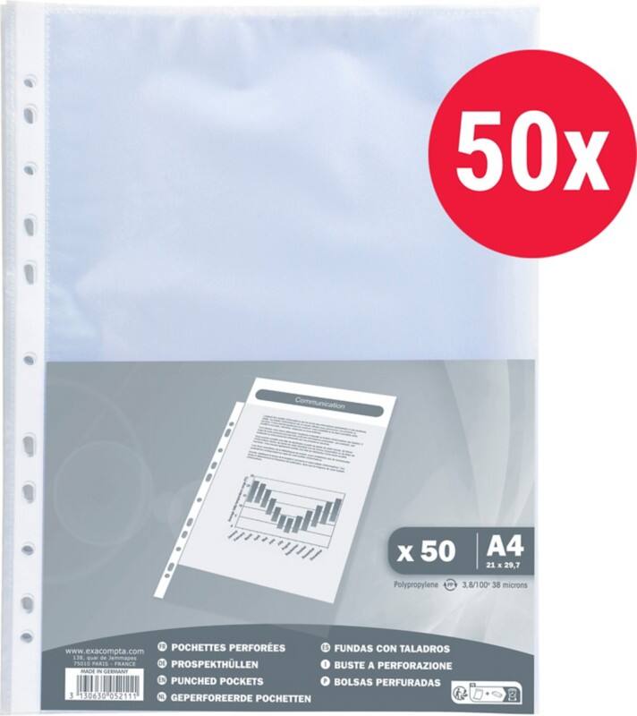 Exacompta Showtassen A4 Generfd Transparant 40 micron PP (Polypropeen) Boven 5211E 50 Stuks