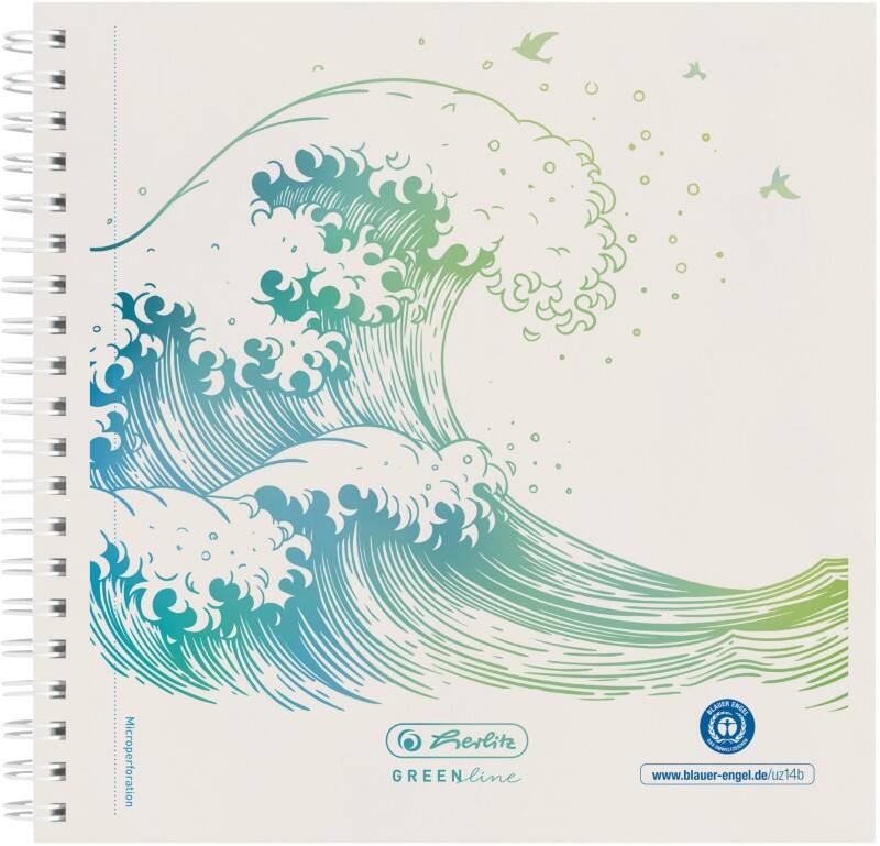 herlitz GREENline Schrijfblok Gestipt Spiraalbinding Zijgebonden Karton Harde rug Groen Geperforeerd 200 Pagina's