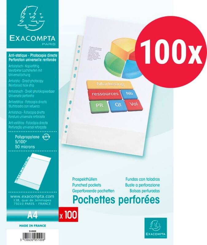 Exacompta Showtassen A4 Generfd Transparant 50 micron PP (Polypropeen) Boven 5100E 100 Stuks