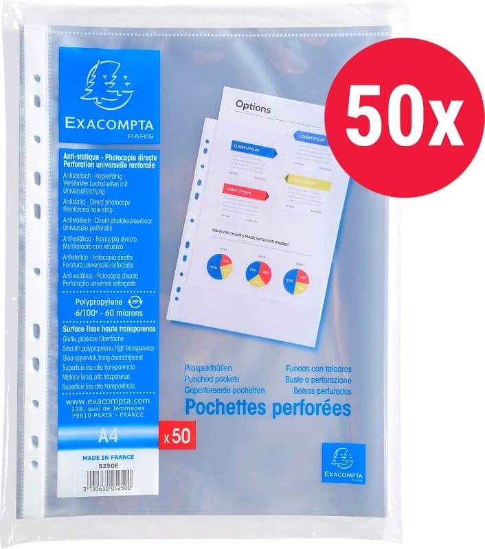 Exacompta Showtassen A4 Glad Transparant 60 micron PP (Polypropeen) Boven 5250E 50 Stuks
