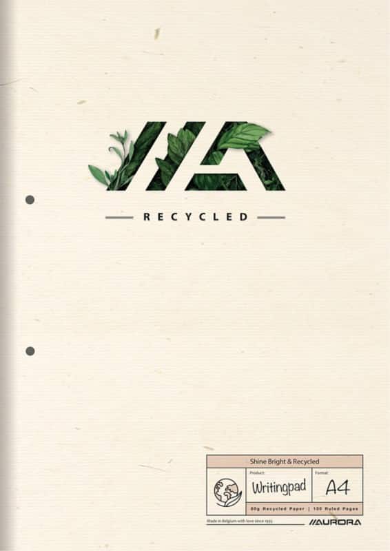 AURORA Shine Bright & Recycled Schrijfblok A4 Gelinieerd Gelijmd aan de zijkant Papier Zachte kaft Crème Geperforeerd 100 pagina’s