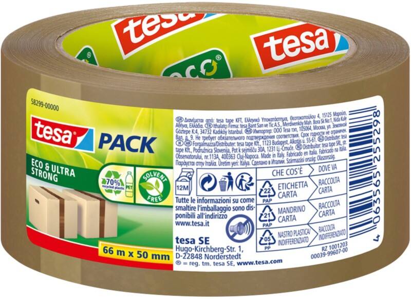 tesa Verpakkingstape tesapack Eco & Ultra Strong Bruin 50 mm (B) x 66 m (L) PET (Polyetheentereftalaat)