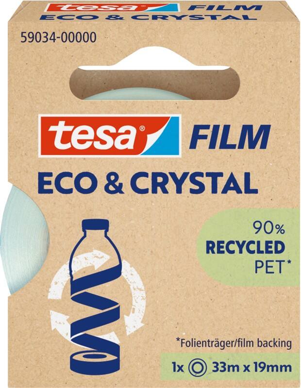 tesa Plakband tesafilm Eco & Crystal 59034 Transparant 19 mm (B) x 33 m (L) PET (Polyetheentereftalaat) Laag Geluidsniveau 90% Gerecycled