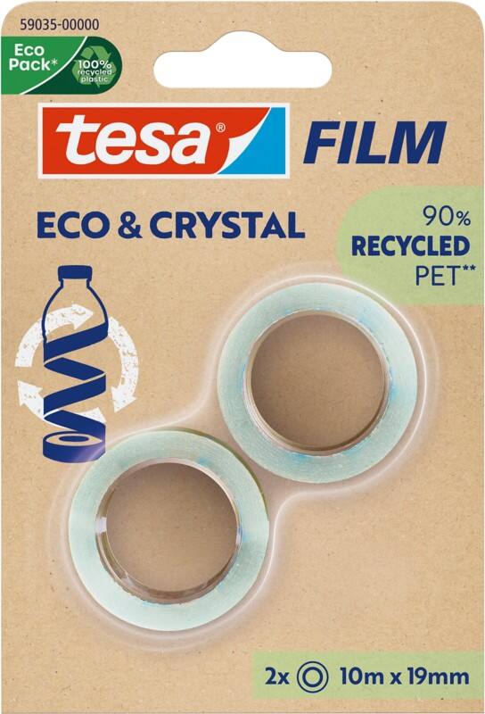 tesa Plakband tesafilm Eco & Crystal 59038 Transparant 19 mm (B) x 10 m (L) PET (Polyetheentereftalaat) Laag Geluidsniveau 90% Gerecycled 2 Rollen