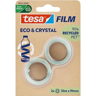 tesa Tape tesafilm Eco & Crystal Transparant 19 mm (B) x 10 m (L) PET (Polyetheentereftalaat) 2 Rollen