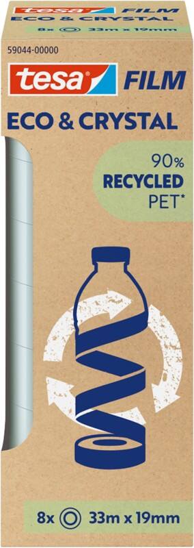 tesa Plakband tesafilm Eco & Crystal 59044 Transparant 19 mm (B) x 33 m (L) PET (Polyetheentereftalaat) Laag Geluidsniveau 90% Gerecycled 8 Rollen