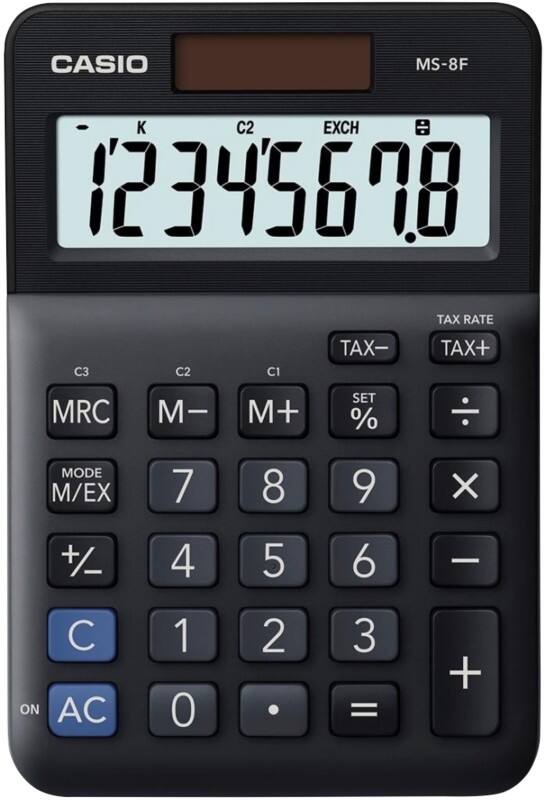 Casio Bureaurekenmachine 8 -cijferige display Zwart Zonne-energie, Batterij MS-8F