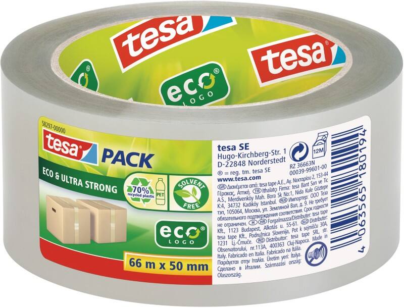 tesa Verpakkingstape tesapack Eco & Ultra Strong Transparant 66 m x 50 mm PET (Polyethyleentereftalaat)