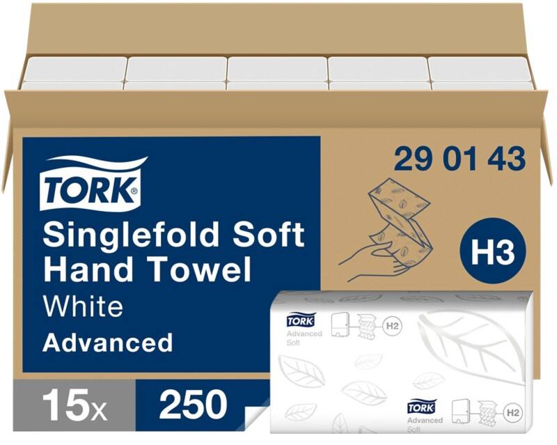 Tork Advanced 100% Gerecycled Handdoek H3 V-vouw Wit 1-laags 290143 15 Stuks à 250 Vellen