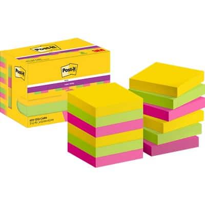 Post-it Super Sticky Notes 622-12SS-CARN 47,6 x 47,6 mm 90 Vellen per blok Geel, groen, roze Vierkant Effen Pak van 12