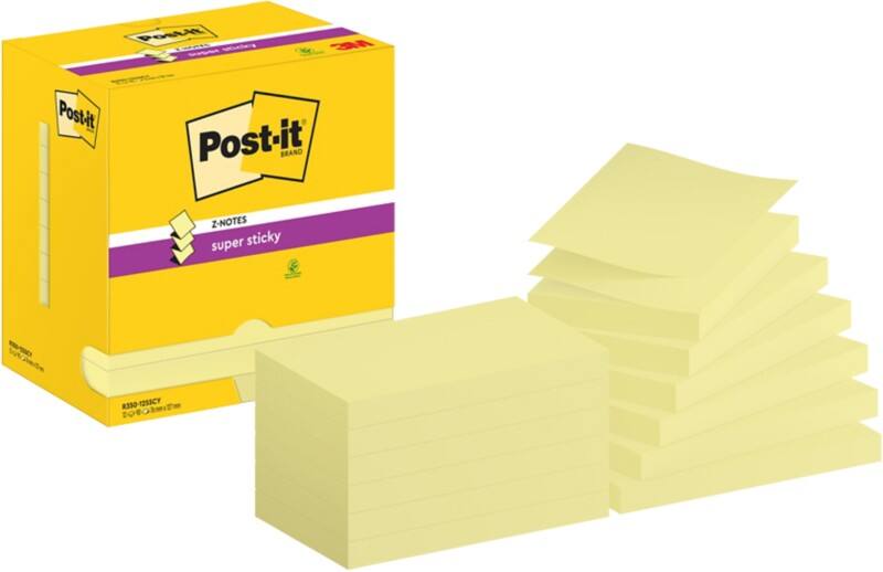 Post-it Super Sticky Z-notes R350-12SSCY 76 x 127 mm 90 Vellen per blok Geel Pak van 12