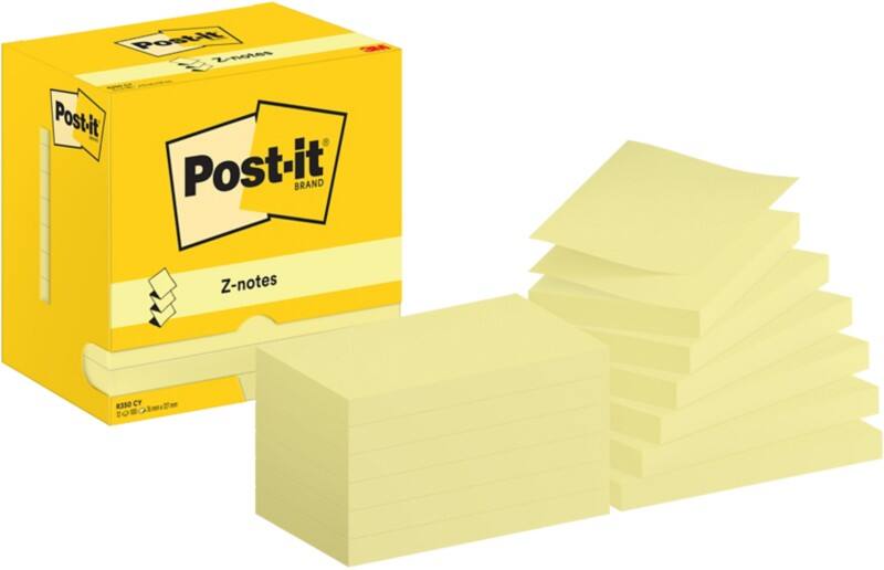 Post-it Sticky Z-notes R350 CY 67 x 127 mm 100 Vellen per blok Geel Pak van 12