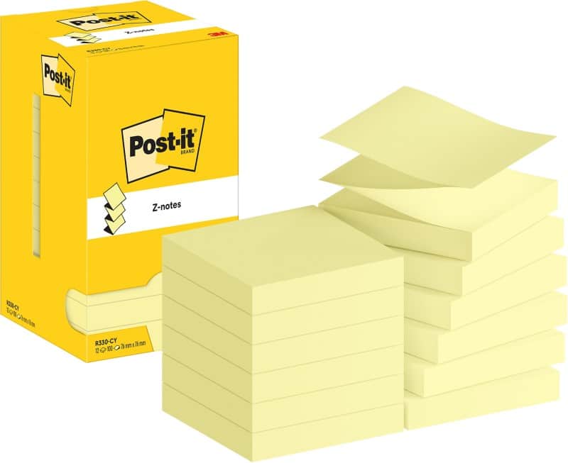 Post-it Sticky Z-notes R330-CY 76 x 76 mm 100 Vellen per blok Geel Pak van 12