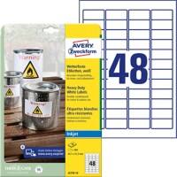 AVERY Zweckform J4778-10 Waterbestendige folie-etiketten A4 Wit 45,7 x 21,2 mm Pak van 10