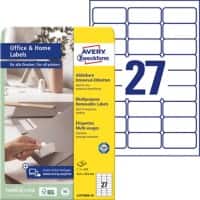 Avery Multifunctionele etiketten L4737REV-10 Klevend A4 Wit 6,35 x 32,7 x 2,96 cm 10 Vellen à 27 Etiketten