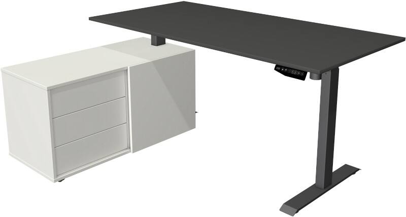 Kerkmann Move 1 Zit-sta-bureau Rechthoekig Antraciet T-Voet 3 Lades 1.650 (B) x 1.350 (D) x 1.230 (H) mm Melamine, staal