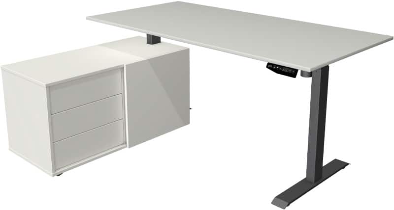 Kerkmann Move 1 Zit-sta-bureau Rechthoekig Lichtgrijs T-Voet 3 Lades 1.650 (B) x 1.350 (D) x 1.230 (H) mm Melamine, staal