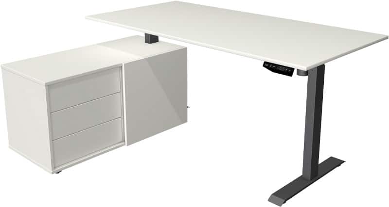 Kerkmann Move 1 Zit-sta-bureau Rechthoekig Wit T-Voet 3 Lades 1.650 (B) x 1.350 (D) x 1.230 (H) mm Melamine, staal
