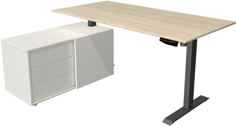 Kerkmann Move 1 Zit-sta-bureau Rechthoekig Ahorn T-Voet 3 Lades 1.650 (B) x 1.350 (D) x 1.230 (H) mm Melamine, staal