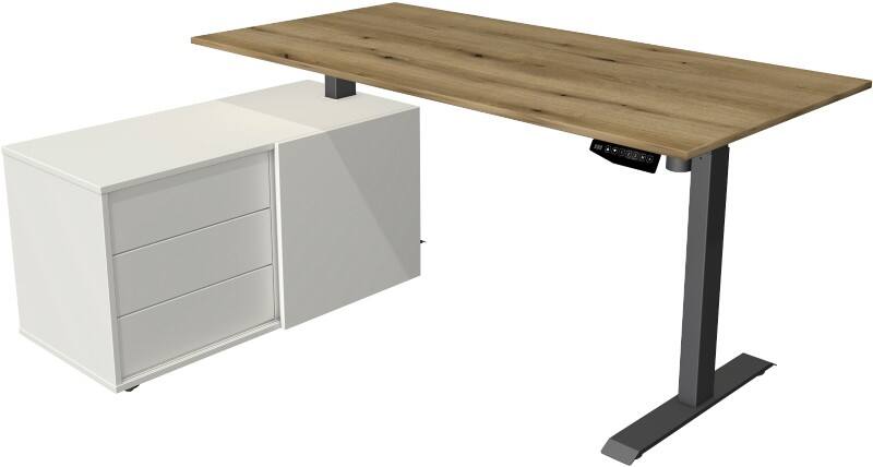 Kerkmann Move 1 Zit-sta-bureau Rechthoekig Eiken T-Voet 3 Lades 1.650 (B) x 1.350 (D) x 1.230 (H) mm Melamine, staal