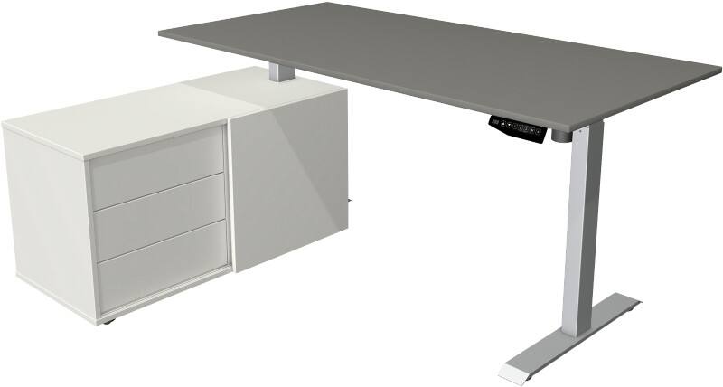 Kerkmann Move 1 Zit-sta-bureau Rechthoekig Grafiet T-Voet 3 Lades 1.650 (B) x 1.350 (D) x 1.230 (H) mm Melamine, staal