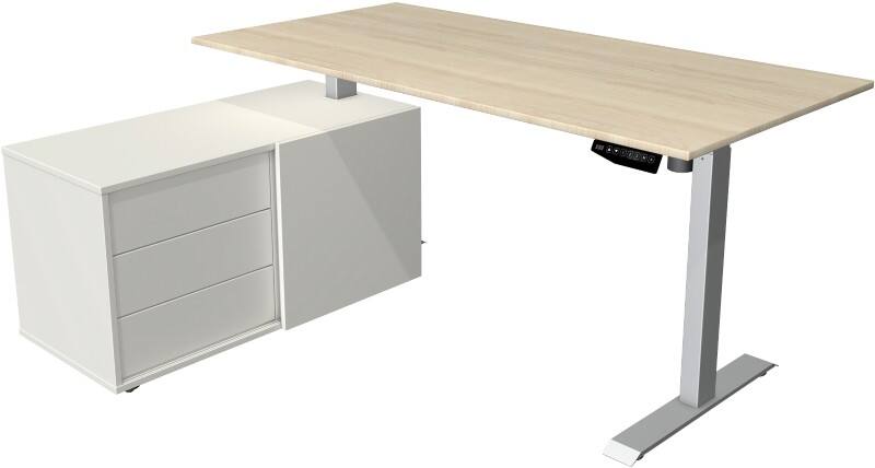 Kerkmann Move 1 Zit-sta-bureau Rechthoekig Ahorn T-Voet 3 Lades 1.650 (B) x 1.350 (D) x 1.230 (H) mm Melamine, staal