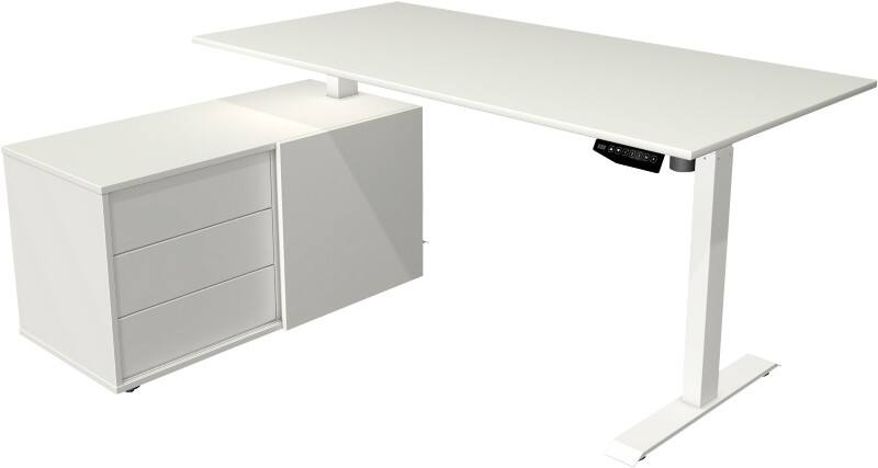 Kerkmann Move 1 Zit-sta-bureau Rechthoekig Wit T-Voet 3 Lades 1.650 (B) x 1.350 (D) x 1.230 (H) mm Melamine, staal