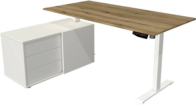 Kerkmann Move 1 Zit-sta-bureau Rechthoekig Eiken T-Voet 3 Lades 1.650 (B) x 1.350 (D) x 1.230 (H) mm Melamine, staal