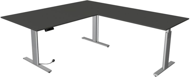 Kerkmann Move 3 Tube Zit-sta-bureau L-vorm Antraciet T-Voet 3 Lades 2.000 (B) x 2.200 (D) x 1.200 (H) mm