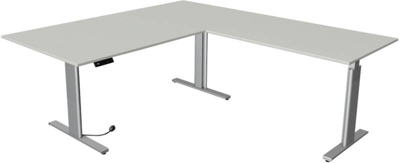 Kerkmann Move 3 Tube Zit-sta-bureau L-vorm Lichtgrijs T-Voet 3 Lades 2.000 (B) x 2.200 (D) x 1.200 (H) mm