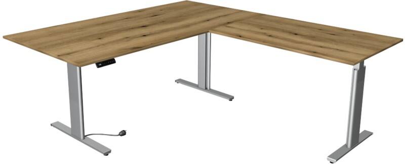 Kerkmann Move 3 Tube Zit-sta-bureau L-vorm Eiken T-Voet 3 Lades 2.000 (B) x 2.200 (D) x 1.200 (H) mm