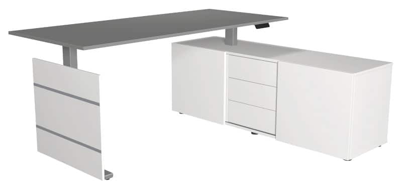 Kerkmann Move 3 Tube Zit-sta-bureau Grafiet T-Voet 3 Lades 1.860 (B) x 1.650 (D) x 1.200 (H) mm