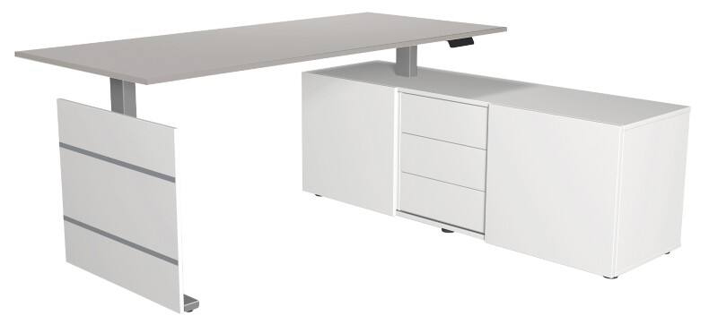 Kerkmann Move 3 Tube Zit-sta-bureau Lichtgrijs T-Voet 3 Lades 1.860 (B) x 1.650 (D) x 1.200 (H) mm