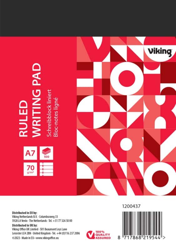 Viking Notitieblok A7 Gelinieerd Geniet Bovengebonden Papier Soepele kaft Rood Geperforeerd 200 Pagina's 10 Stuks