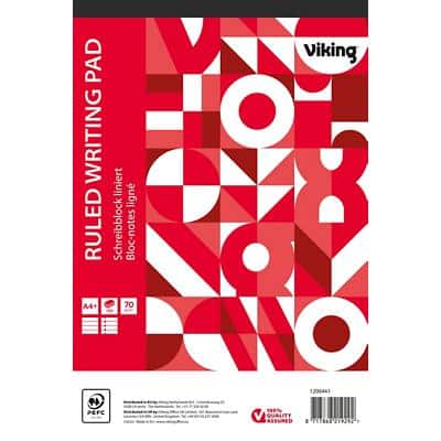 Viking Notitieblok A4+ Gelinieerd Geniet Bovengebonden Papier Soepele kaft Rood Geperforeerd 200 Pagina's 5 Stuks