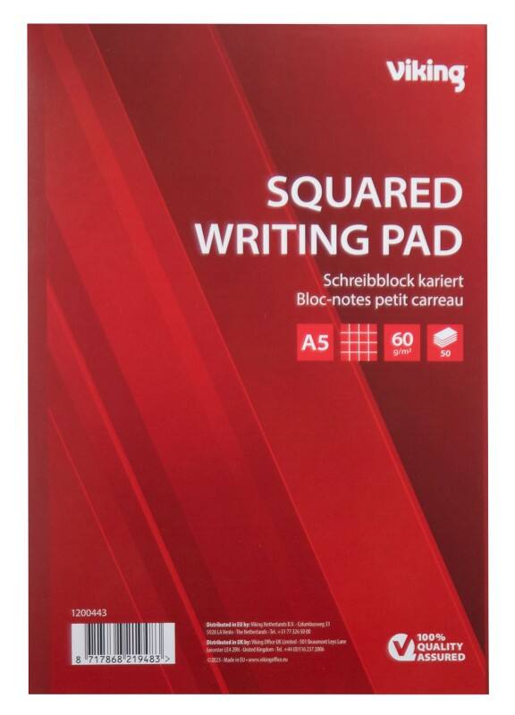 Viking Notitieblok A5 Geruit Gelijmd Bovengebonden Papier Soepele kaft Rood Geperforeerd 100 Pagina's 5 Stuks