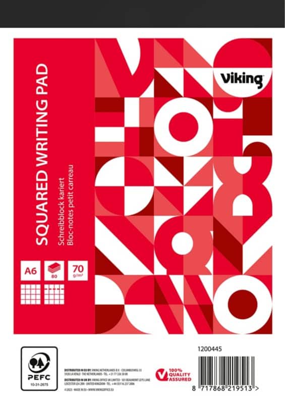 Viking Notitieblok A6 Geruit Geniet Bovengebonden Papier Soepele kaft Rood Geperforeerd 160 Pagina's 5 Stuks